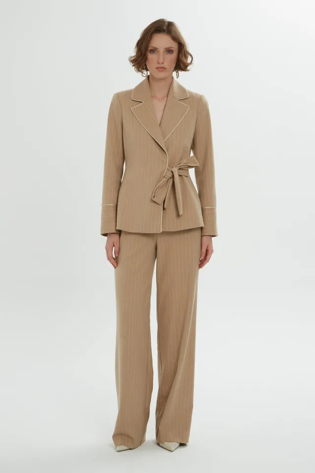 Left Side Lace-up Detail Striped Jacket & Trousers Set