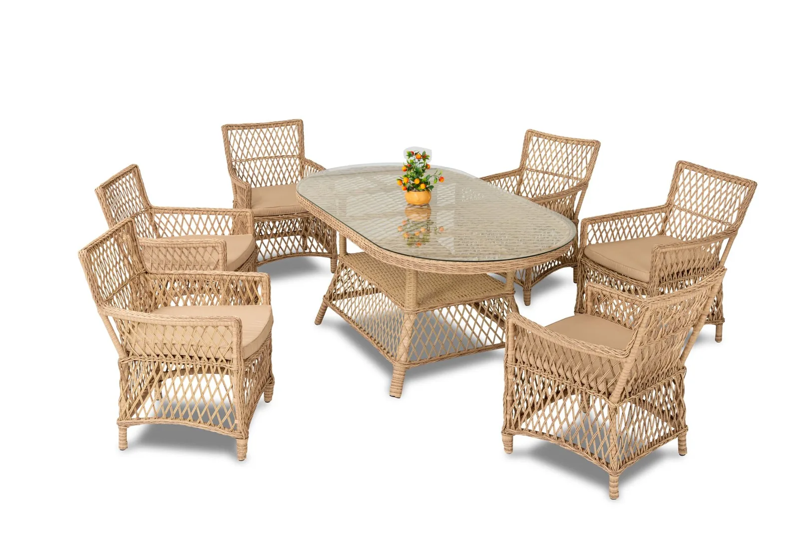 طقم طعام خارجي Artemis 6 Kisilik Oval Rattan