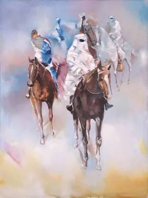 At uzerinde insanlar Kabartmali Tablo canvas wall art