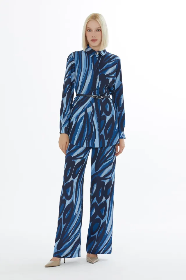 Patterned Relaxed Set with Button Closure and Elasticated Waist