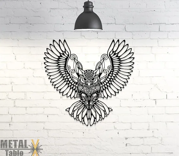 Open-wing owl laser-cut metal wall art
