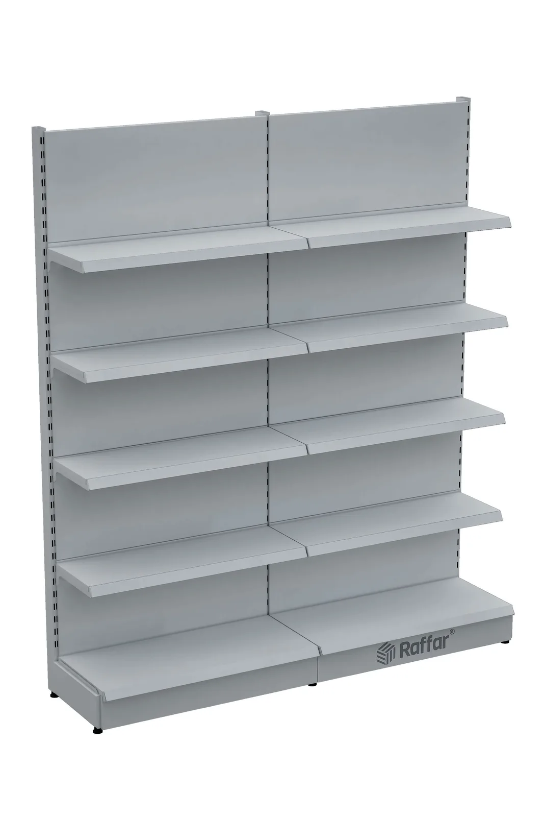 رف حائط سوبرماركت بقاعدة – 5 طوابق أبيض، وحدتان – W180 × H220 × D30/40 cm