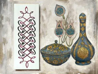 Altin Detayli ve Ibrik Kabartali Tablo canvas wall art