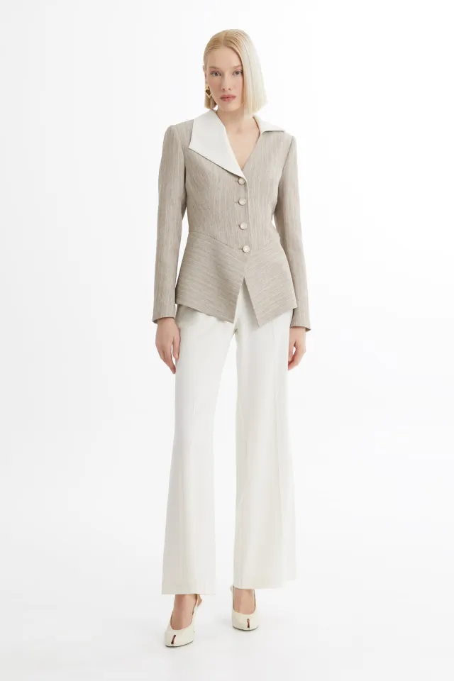 Beige Blazer Set with Asymmetric Cut