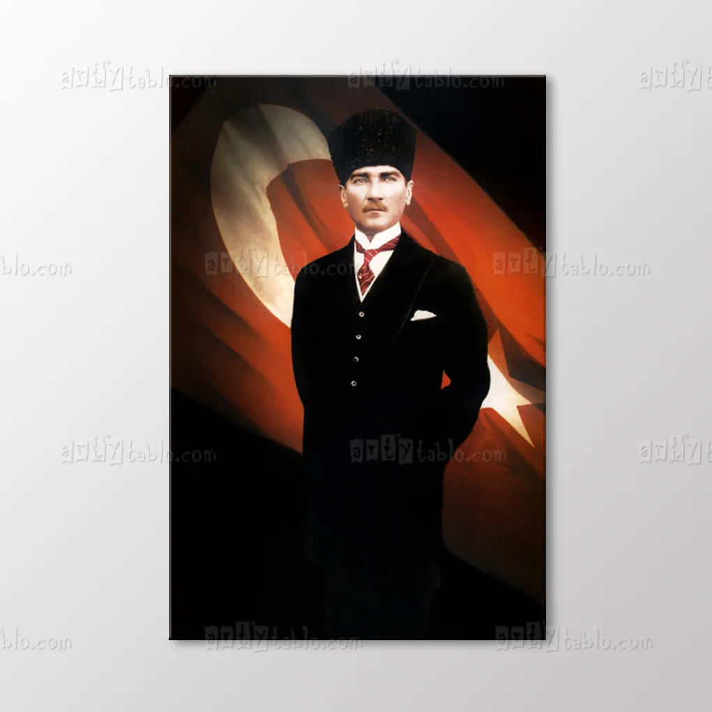 Ataturk in front of flag canvas wall art