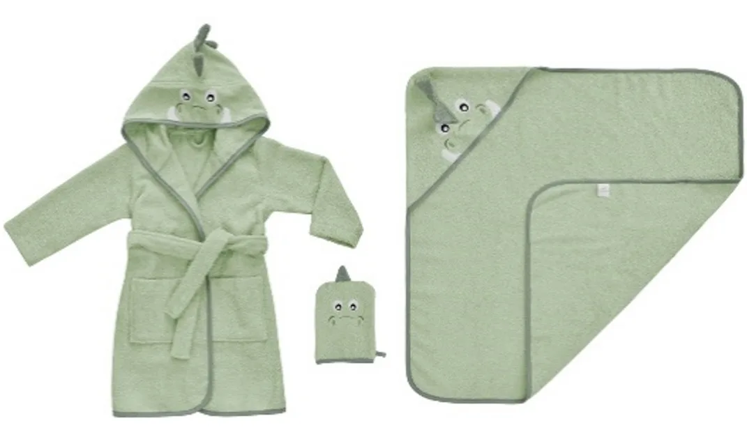 Embroidered Cotton Terry Baby Swaddle, Bathrobe and Pouch Set, 400 g