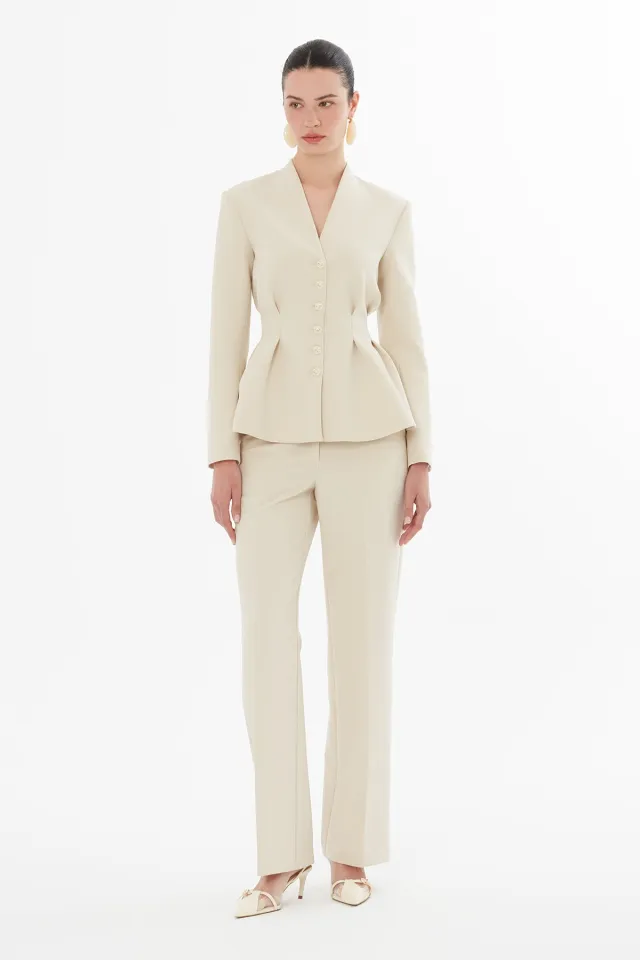 Mono-Closure Pocketed Jacket and Carrot Pants Set