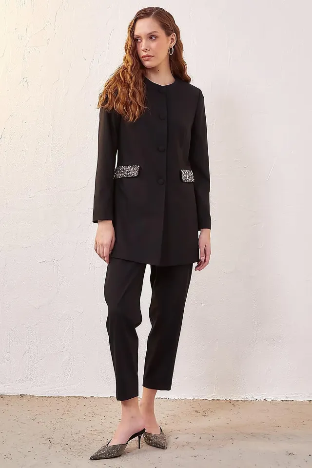 Kayra KA-A23-16001-12 Black Two-Piece Set with Studded Details