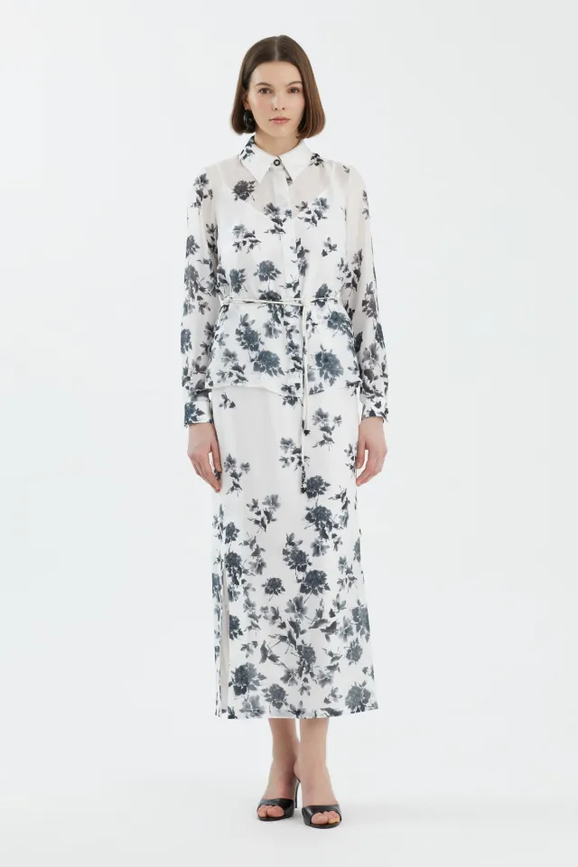 Floral Pattern Slit Skirt Set