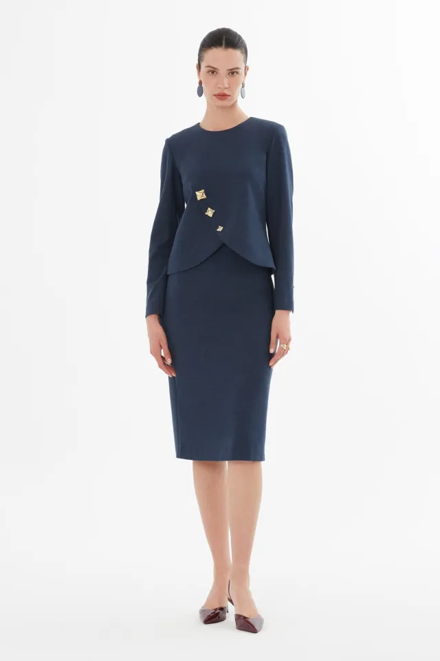 Jacket with Asymmetric Button Closure & Pencil Skirt Set