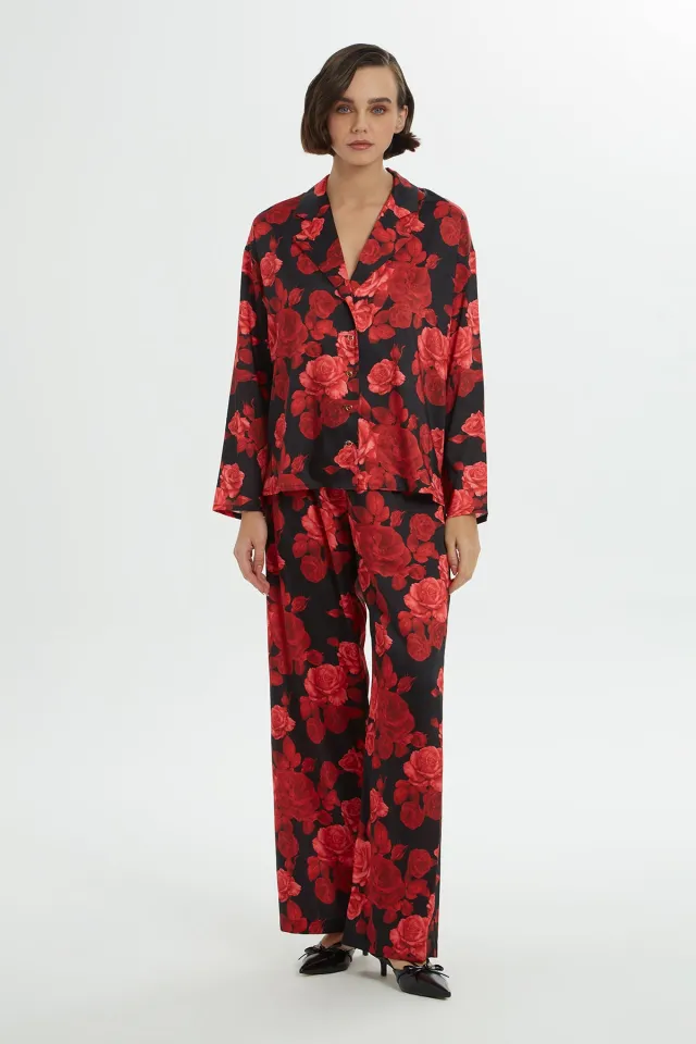Rose Patterned Relaxed Fit Trouser Set