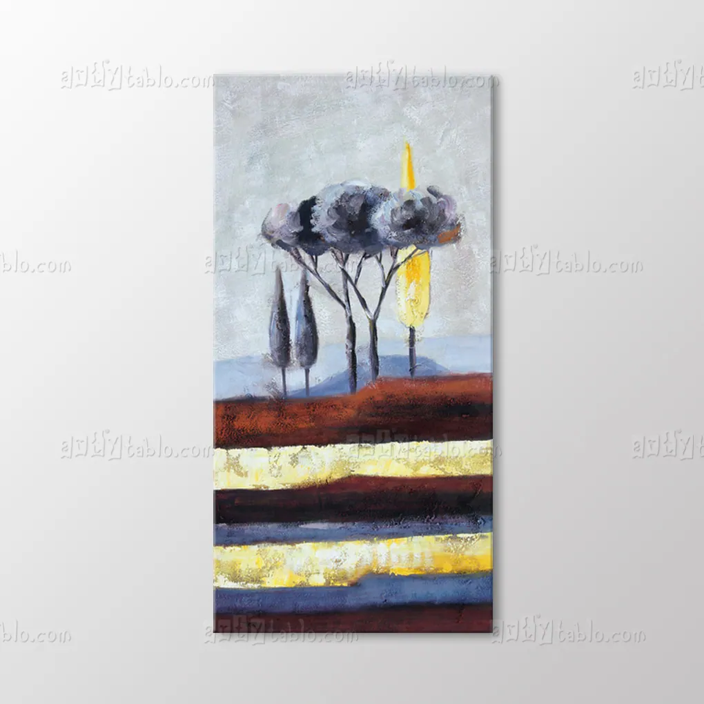 Gray Trees and Colorful Stripes canvas wall art