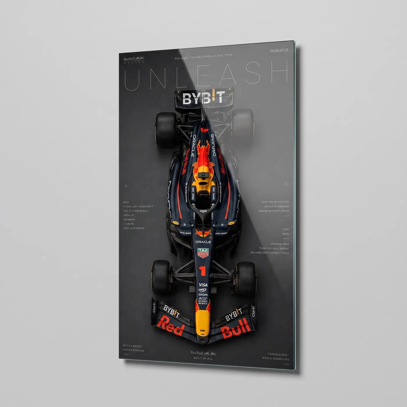 Red Bull Racing Car Vertical Glass Wall Art glass wall art