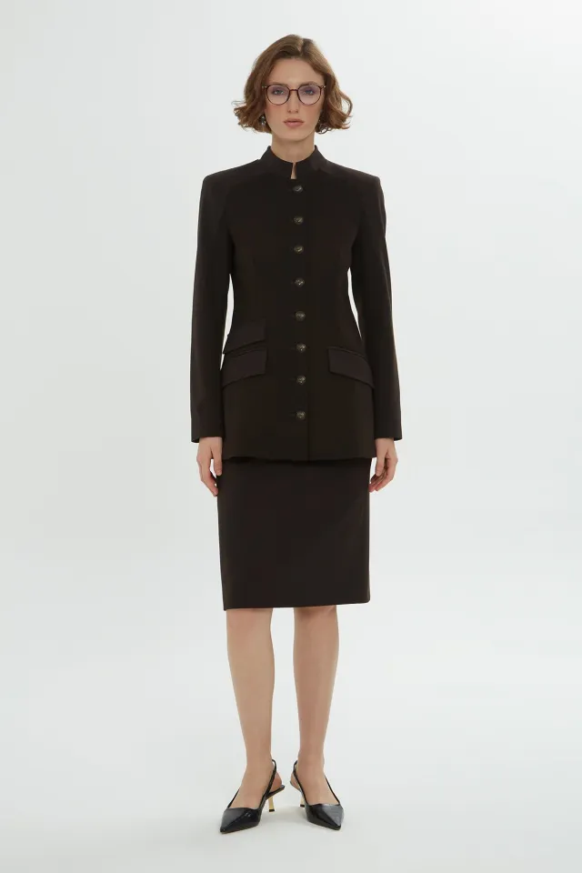 Set with Button-Detail Jacket and Pencil Skirt