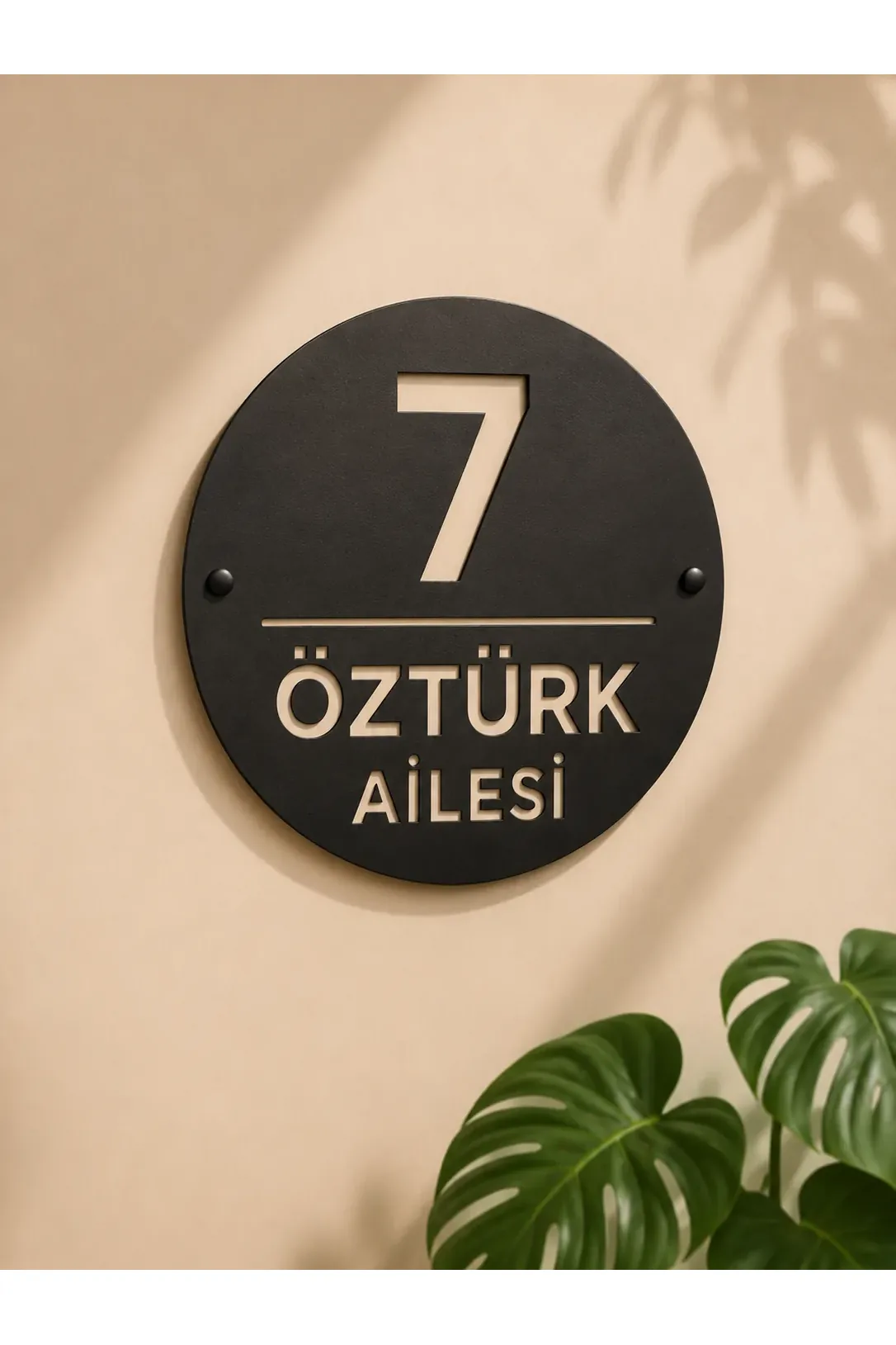 Modern black metal door number sign 20x20 cm