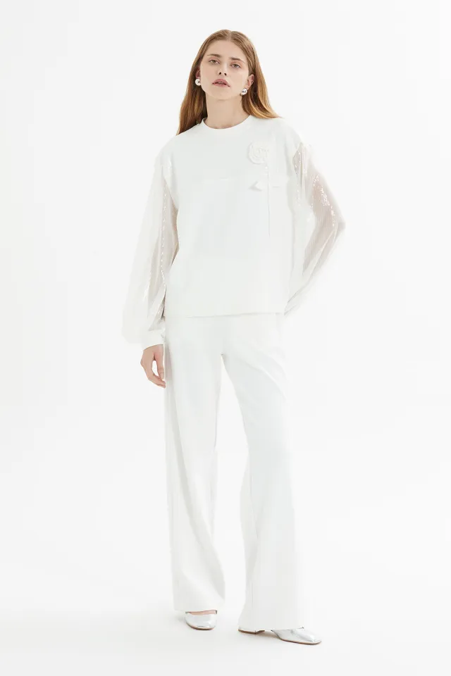 Sheer-Sleeve Floral-Appliqué Set