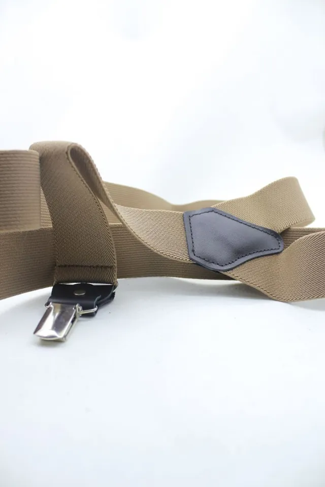 Beige trouser suspenders with leather details