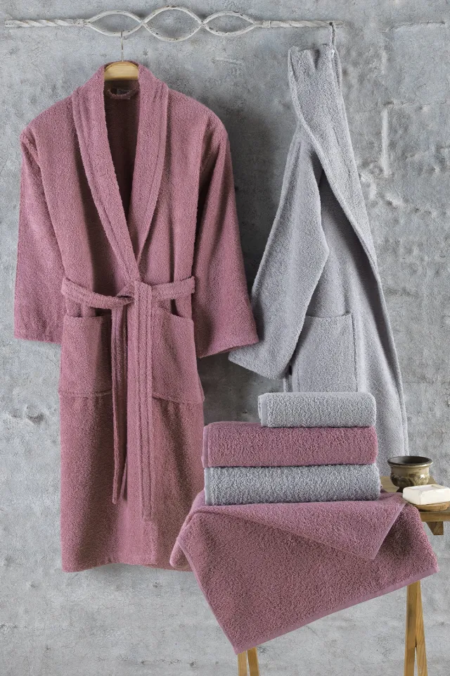 Elart Naturel Family Bathrobe Set 6 Pieces Dusty Rose