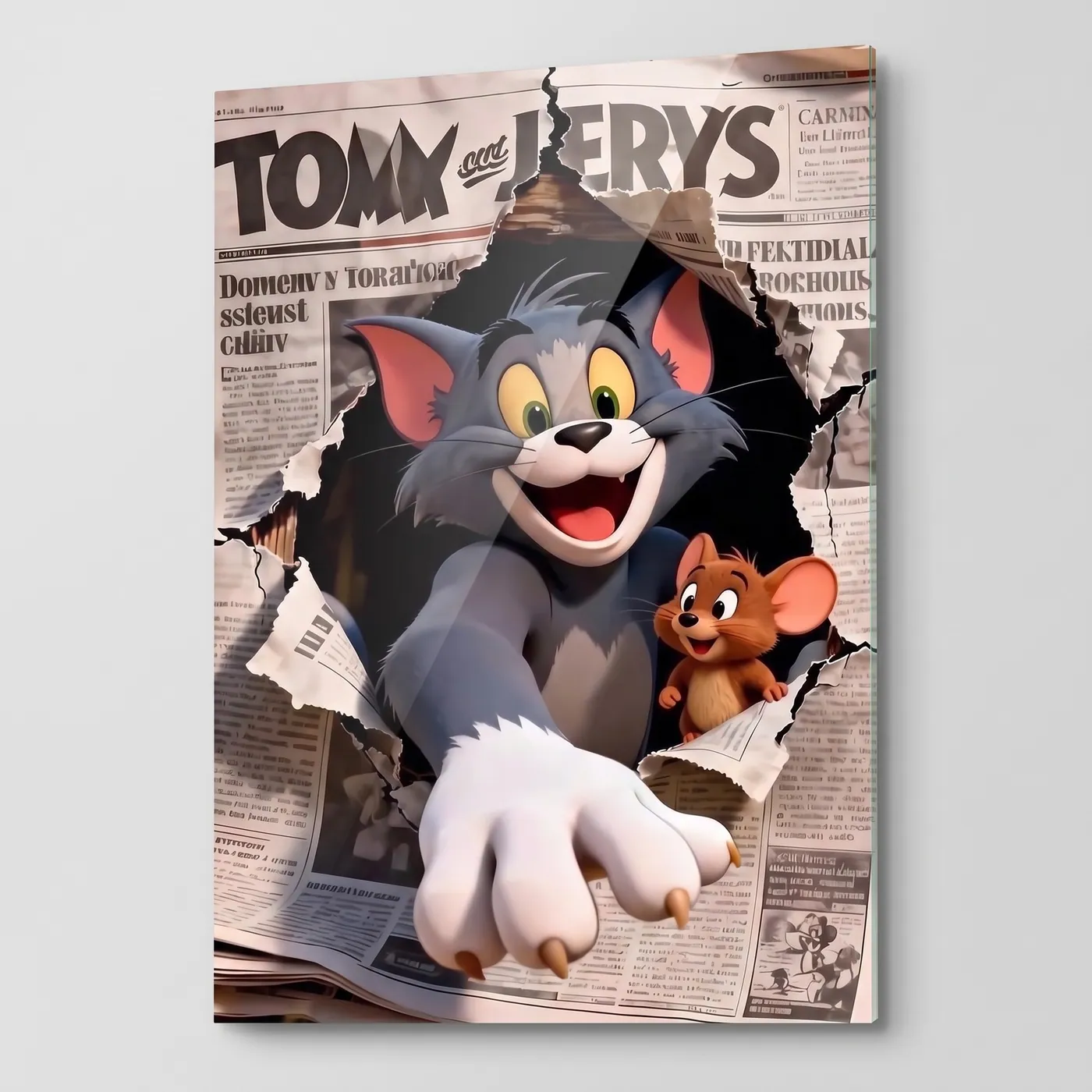 Tom and Jerry Newspaper Pop Art Vertical Glass Wall Art glass wall art