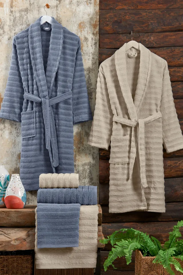 Elart Soft Family Bathrobe Set 6 Pieces (70x135 cm) Blue-Beige