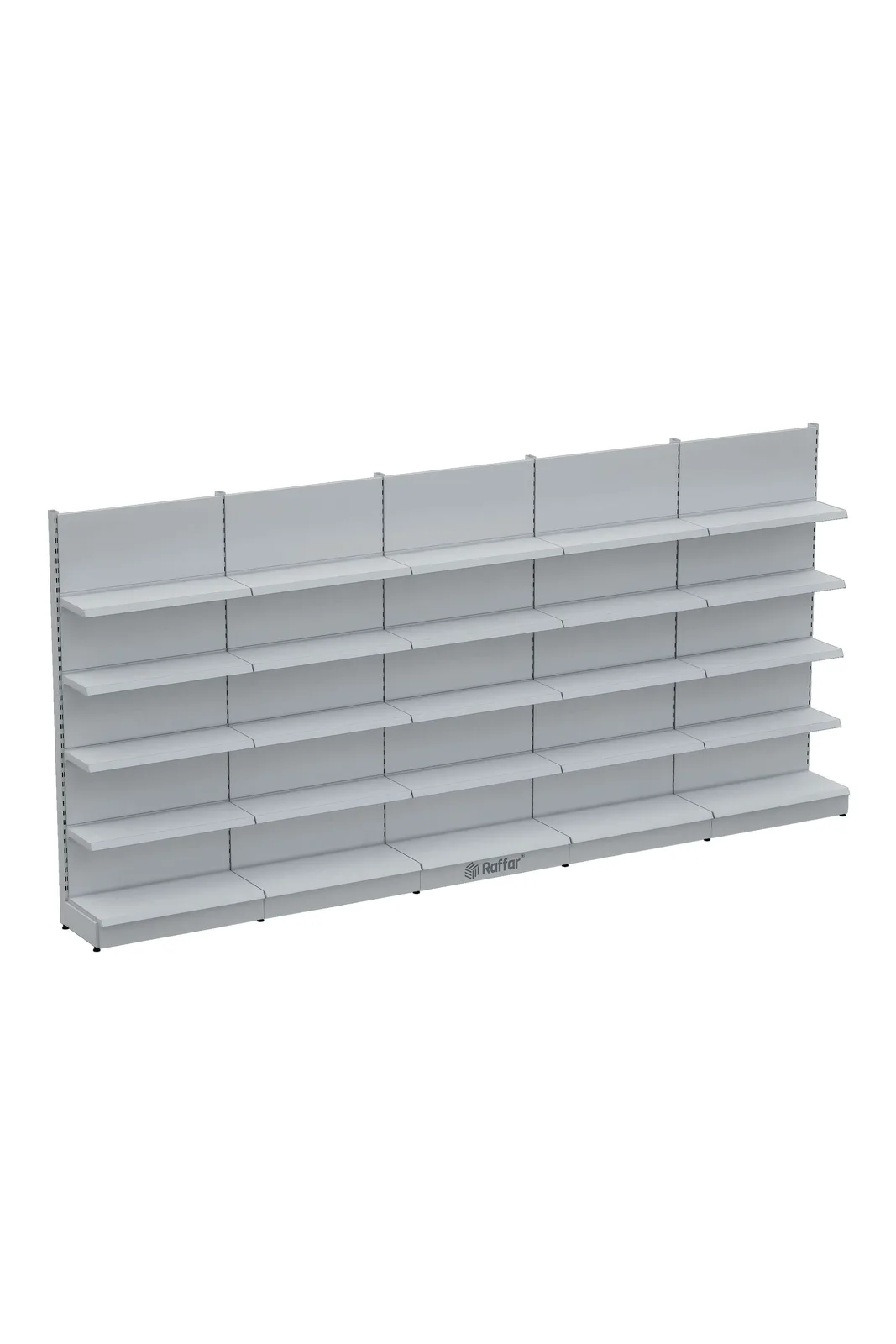 رف حائط سوبرماركت بقاعدة – 5 طوابق أبيض، 5 وحدات – W450 × H220 × D30/40 cm