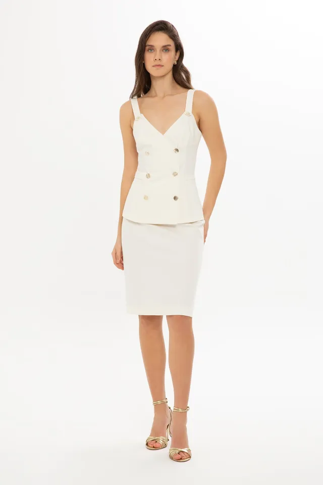 Double-Breasted Closure Vest and Pencil Skirt Set