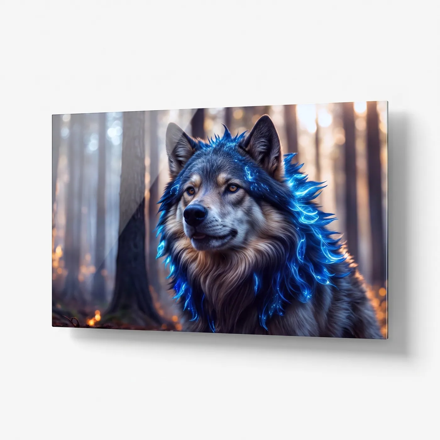 Mystical Electric Wolf Portrait Horizontal Glass Wall Art glass wall art