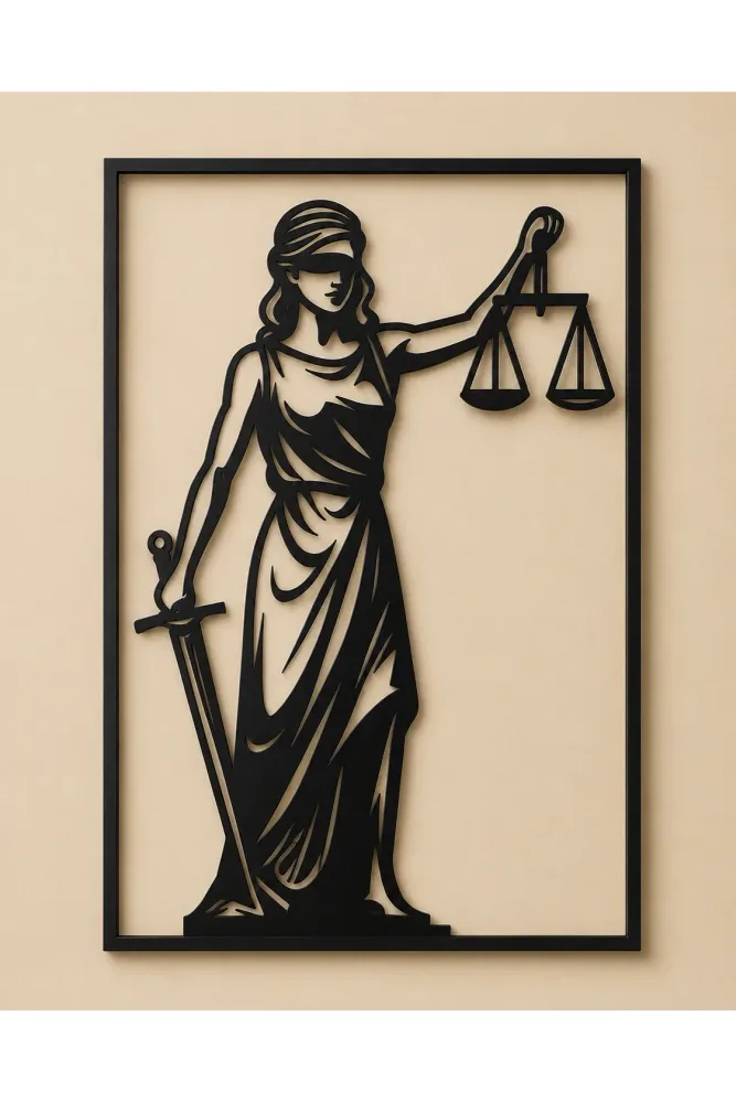 Matte Black Metal Justice-Themed Wall Decor