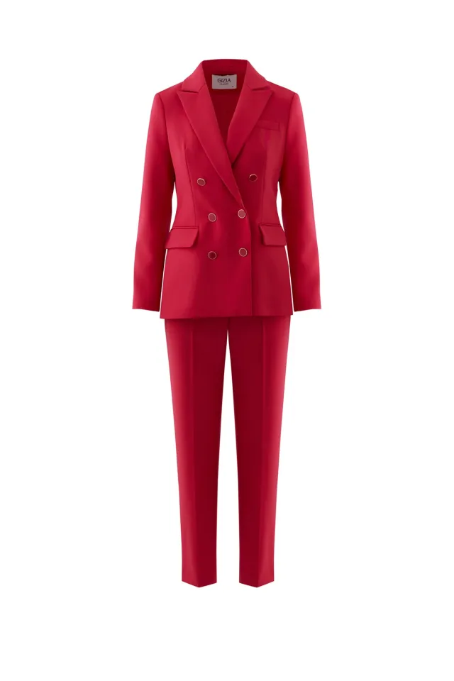 Double-Breasted Jacket and Carrot Trousers Pink Set