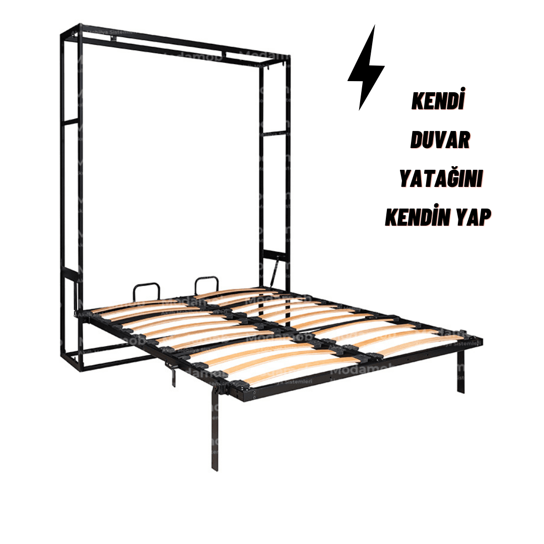 Economical Vertical Fold-Down Metal Frame Wall Bed - 160x200 Compatible