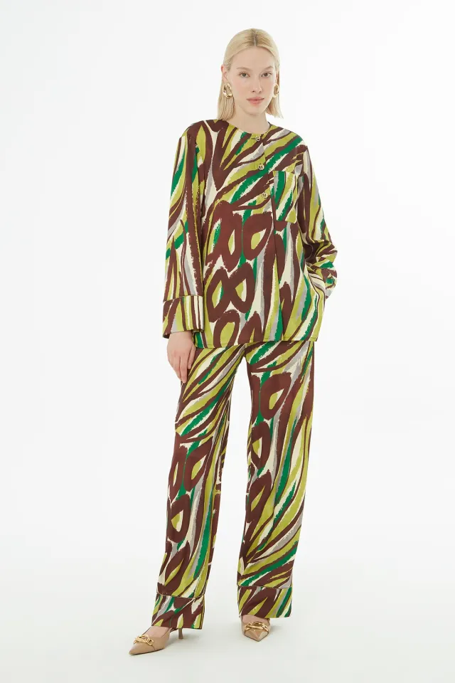 Alloever Patterned Blouse & Pants Set