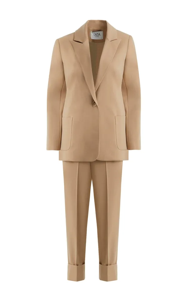 Single-Button Brown Blazer Set