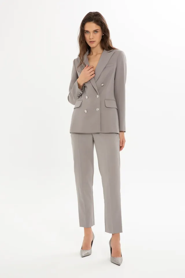 Double-Breasted Jacket and Carrot Trousers Set