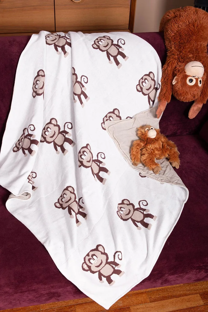 Peraluna monkey-pattern square cotton baby blanket