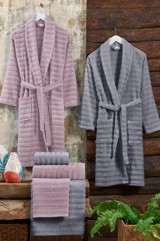 Elart Soft Family Bathrobe Set 6 Pieces (70x135 cm) Dusty Rose-Grey