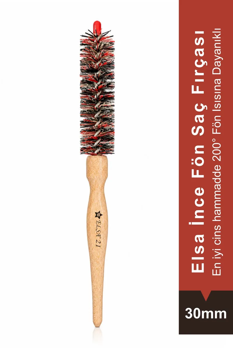 21 slim wooden handled 30 mm blow-dry brush