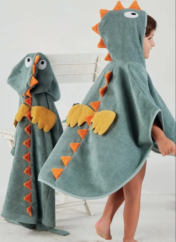 Cotton Terry Kids Poncho with Appliqué
