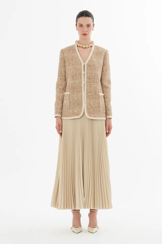 Set with Button-Closure Jacket and Pleated Skirt
