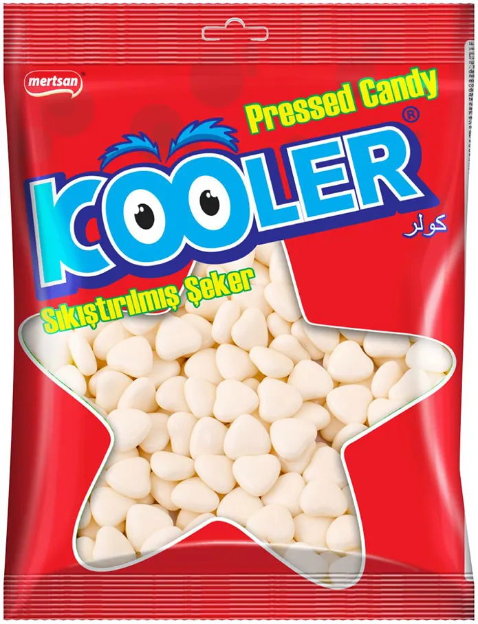 Kooler Fruit Flavored White Heart Shaped Firm Candy