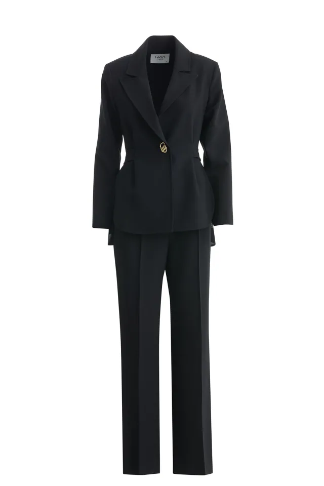 Black Set with Jacket and Piped-Hem Trousers