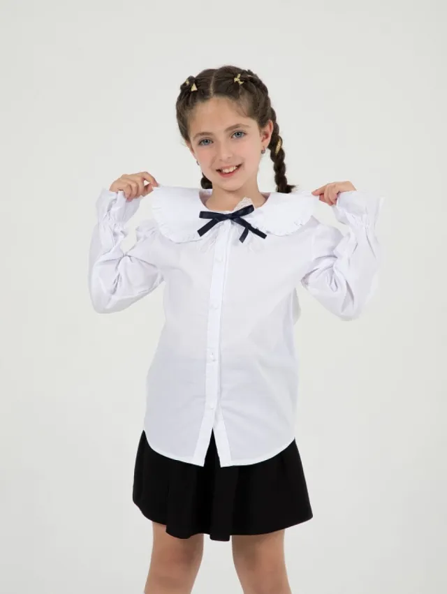 Büşra Bebe Girls’ White Peter Pan Collar School Shirt 24219