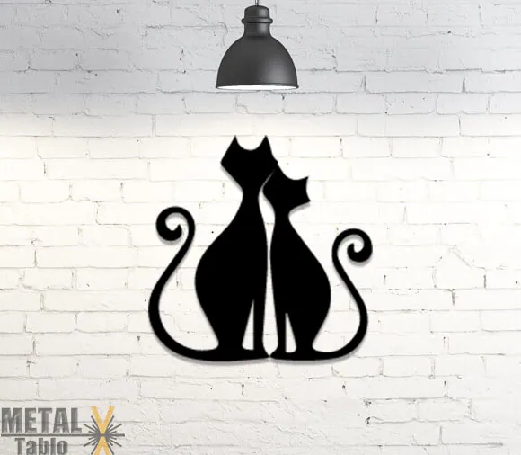 Iki Mutlu Kedi Lazer Kesim metal wall art
