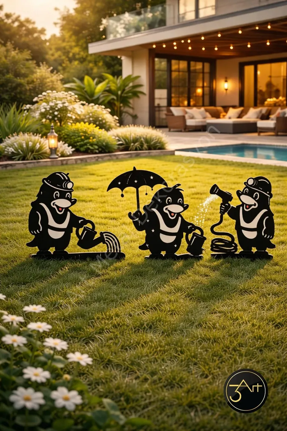 Metal garden ornament with ground stakes 3 pcs