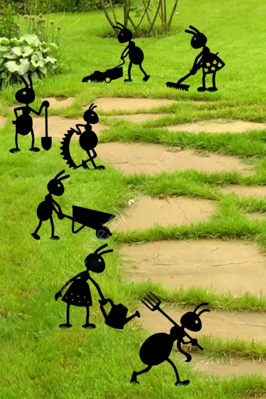 Metal ant garden ornament set 7 pieces