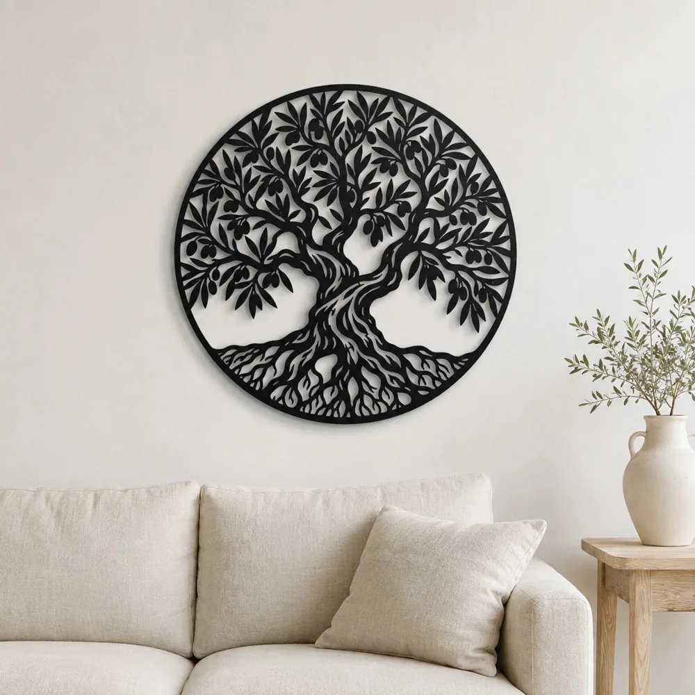 Olive Tree Circle Metal Wall Art