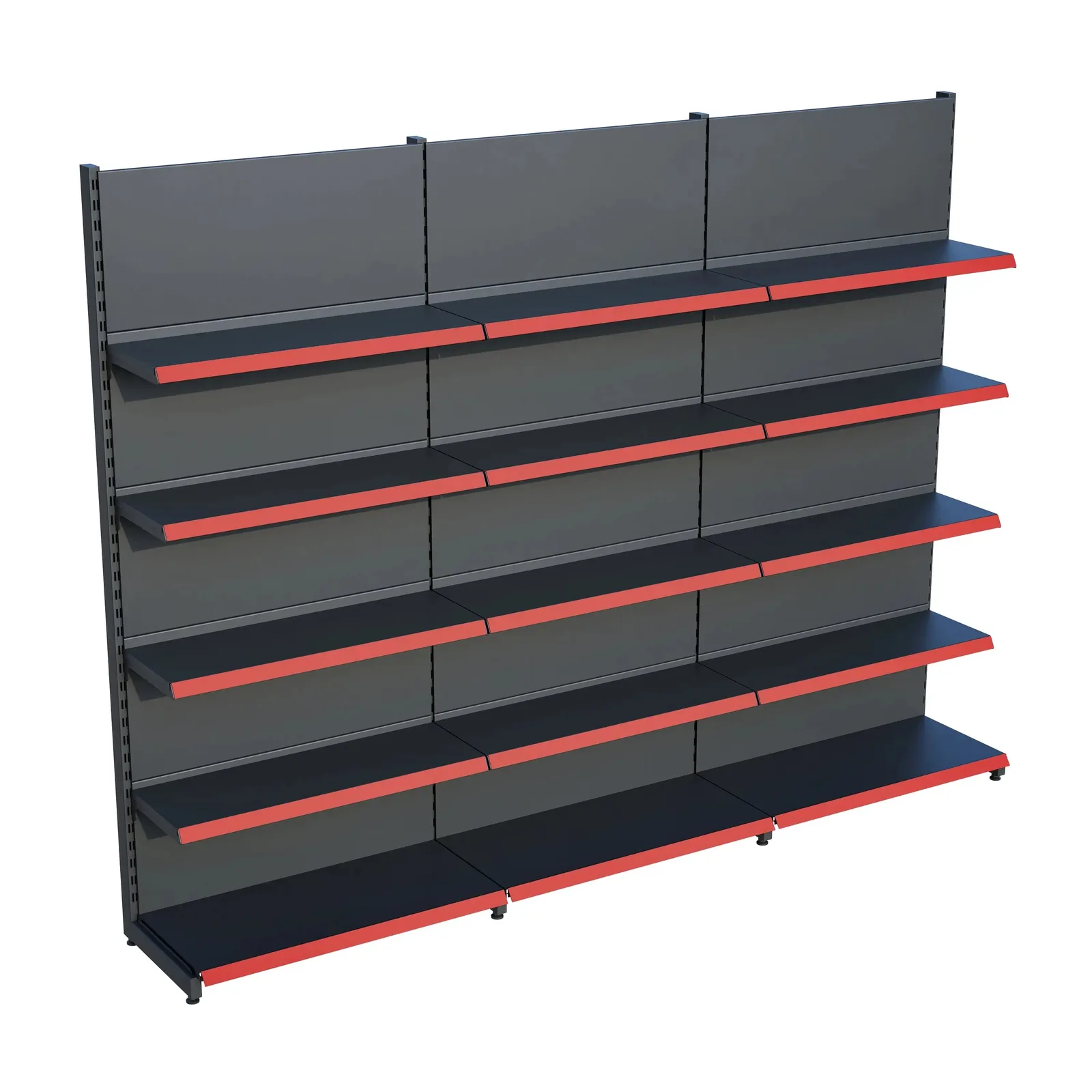 رف جداري للسوق – 5 طبقات أنثراسيت، ثلاث وحدات – W270 × H220 × D30/40 cm