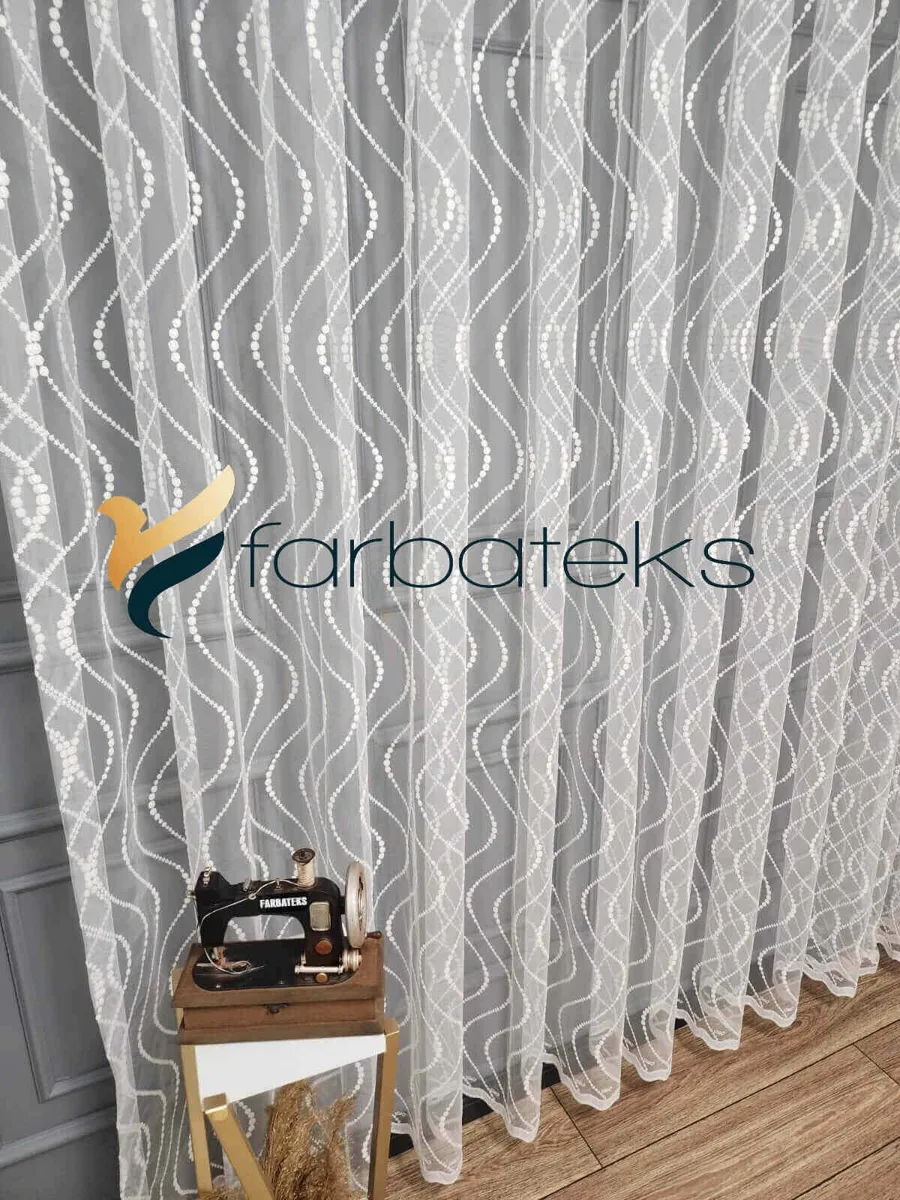 Taç embroidered tulle curtain, spiral pattern