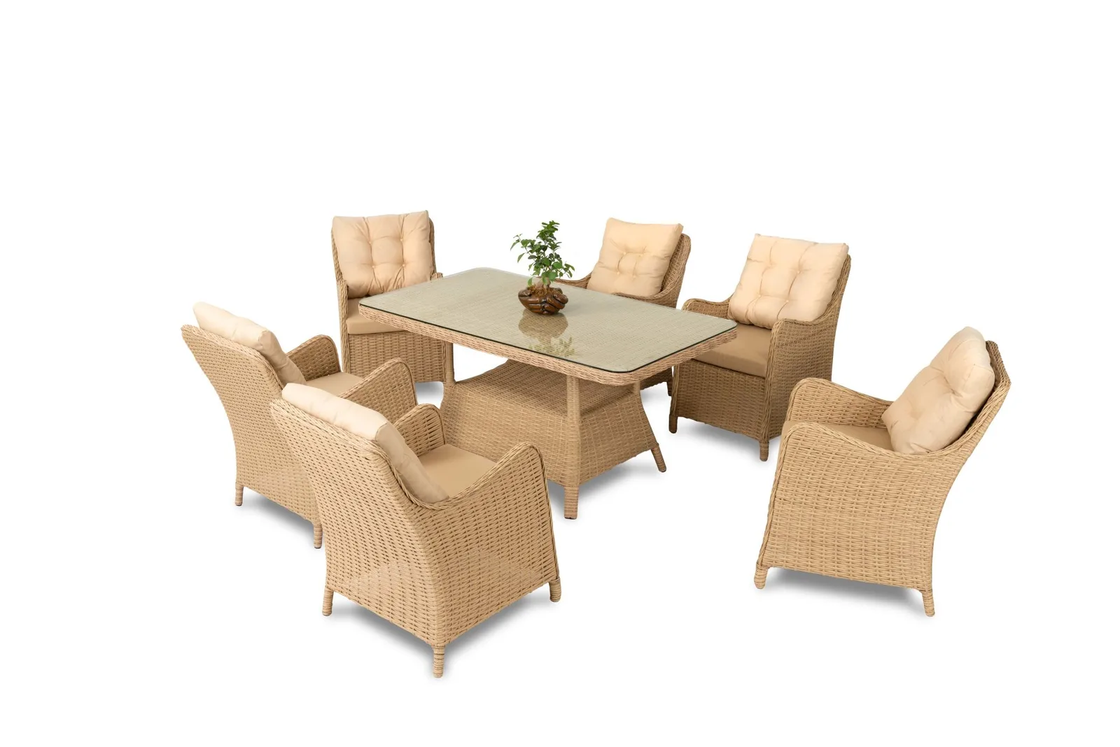 طقم طعام خارجي Ayvalik Rattan 6 Kisilik Bej