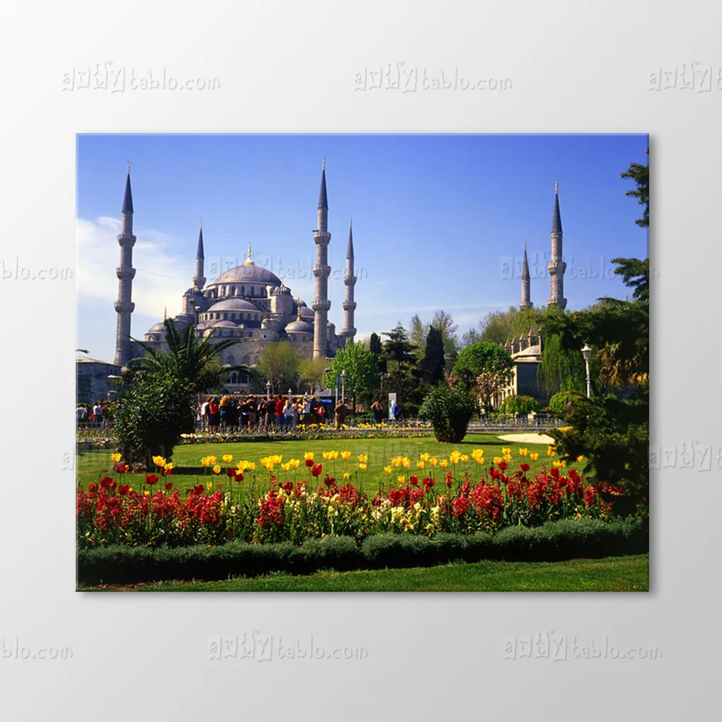 Turistlerle Lale Bahcesinde Sultanahmet Camii Tablo canvas wall art