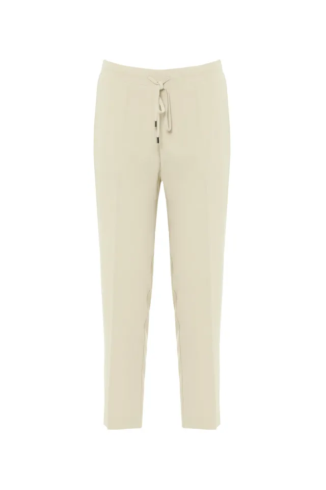 Beige Pipe-Leg Tracksuit with Drawstring